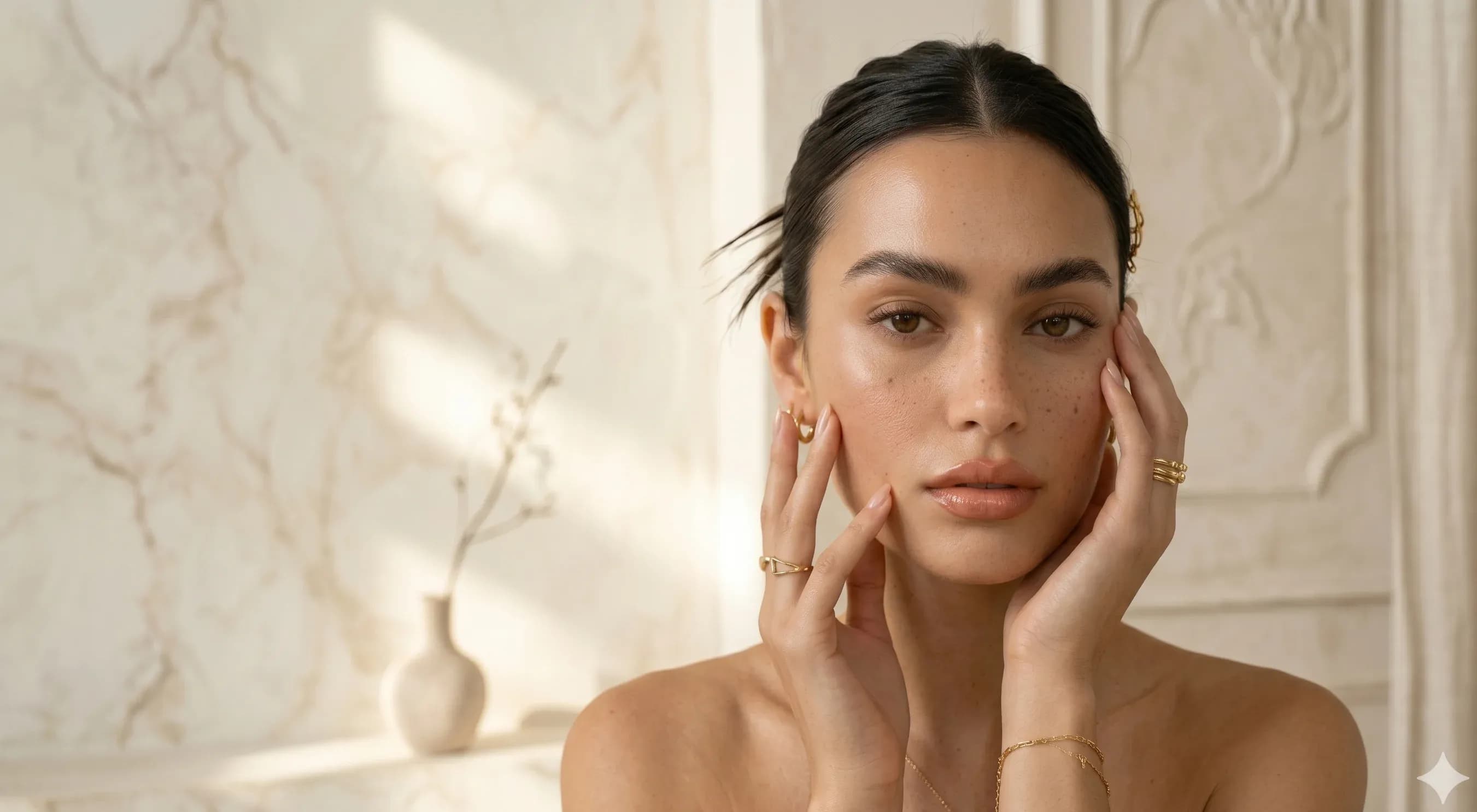 Женщина на светлом шелке в эстетике beauty editorial